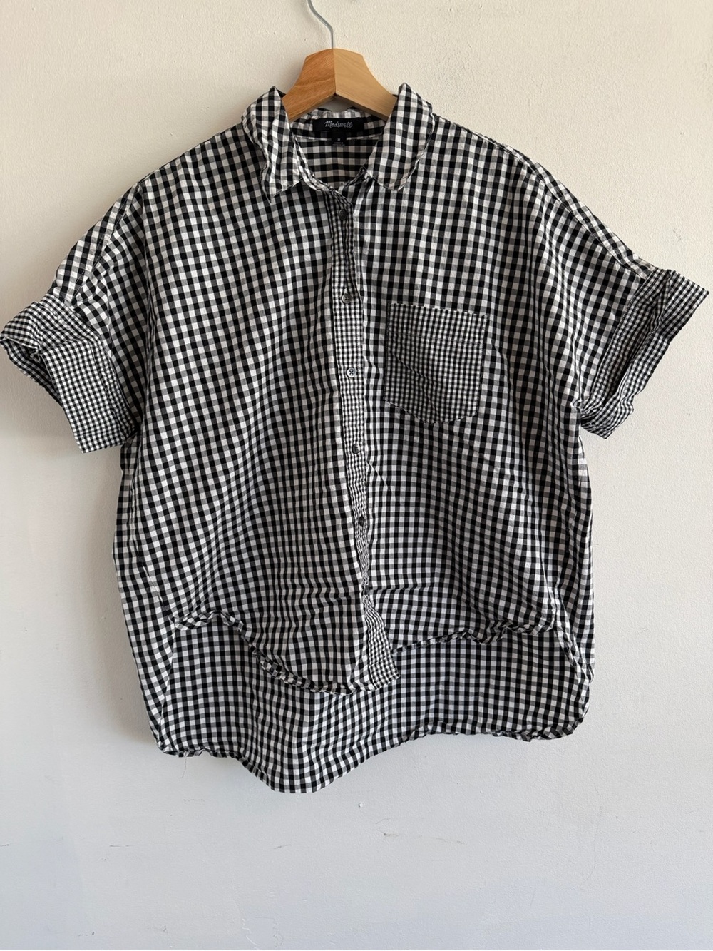 Madewell Black & White Gingham Short-Sleeve Button Front Shirt - Picture 1 of 6